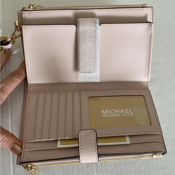 New Michael Kors Jet Set Travel Double zip wristlet wallet Leather Powder Blush - Picture 5 of 5